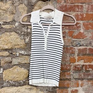 LOFT White & Black Striped Sleeveless Polo Tank